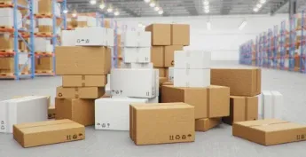 Stacked retail goods and electronics cardboard boxes representing secure dry van transport